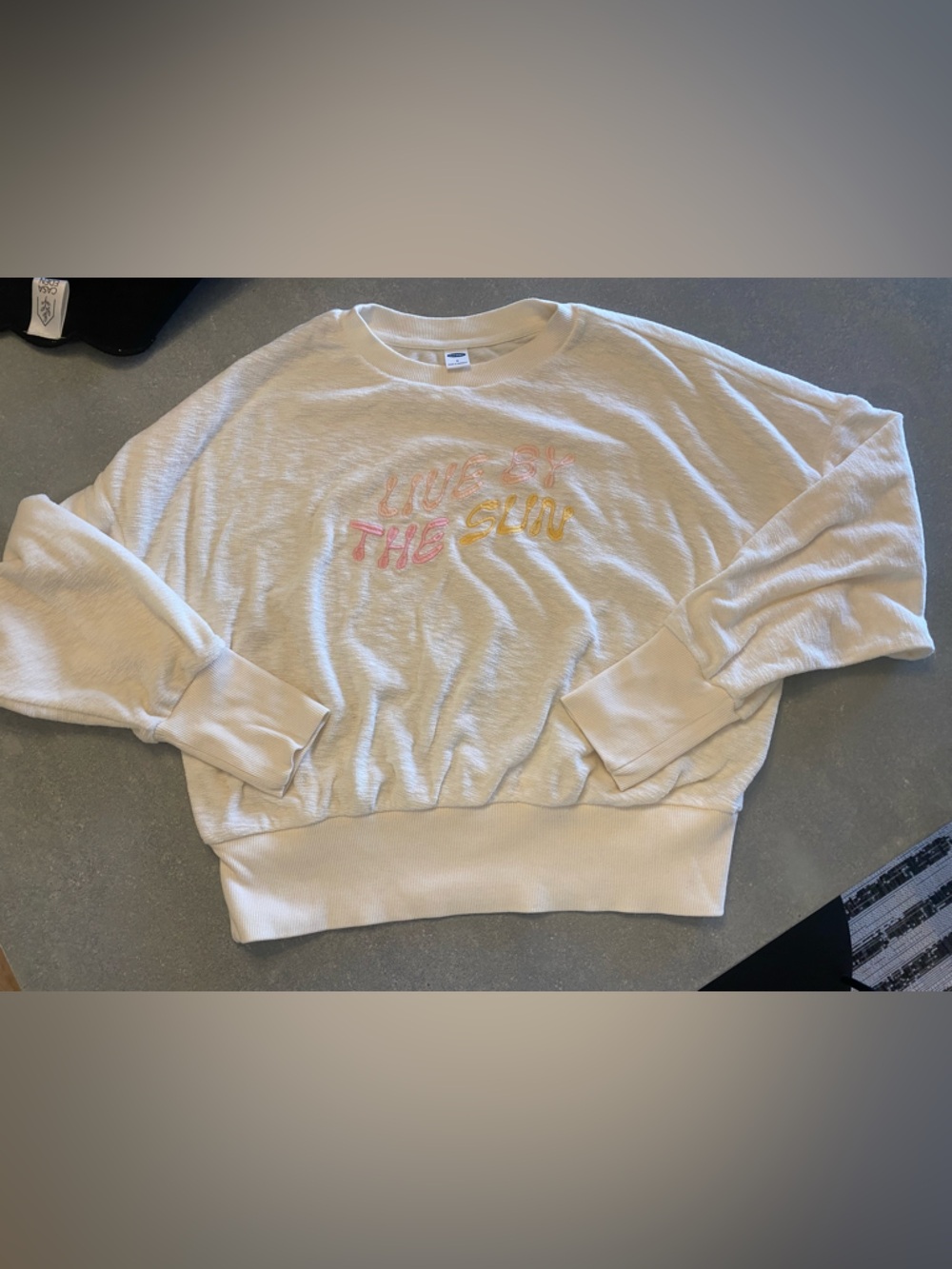 Old Navy Cream Pullover Sweatshirt with Pink and Yellow Embroidery